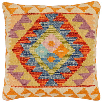 handmade Traditional Pillow Rust Blue Hand-Woven SQUARE 100% WOOL Hand woven turkish pillow2' x 2'
